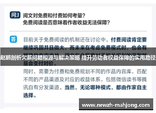 赵鹏剖析欠薪问题根源与解决策略 提升劳动者权益保障的实用路径